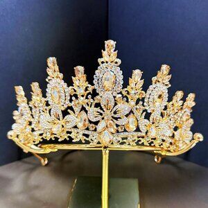 Princess Flower Crown, Floral Tiara, Birthday Party Crown, Amber Crystal Tiara